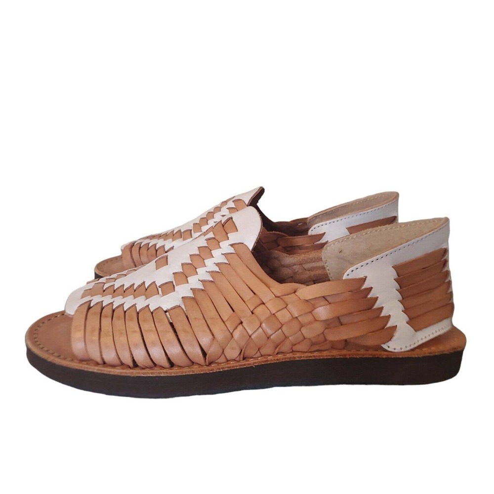 Chamula Chichen Sandals Size 23 US 6 Brown White Huarache Slip On Open Toe